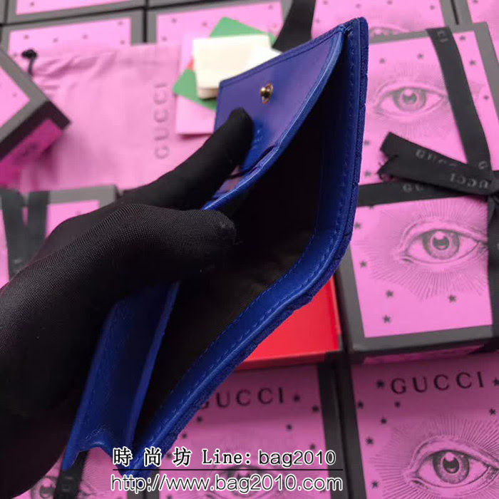 GUCCI古馳 歐洲正品原單 天鵝絨GG marmont小卡包 466492 寶藍天鵝絨 WTG1354